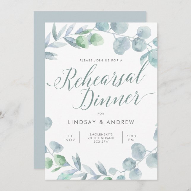 Ethereal Eucalyptus Wedding Rehearsal Dinner Invitation (Front/Back)