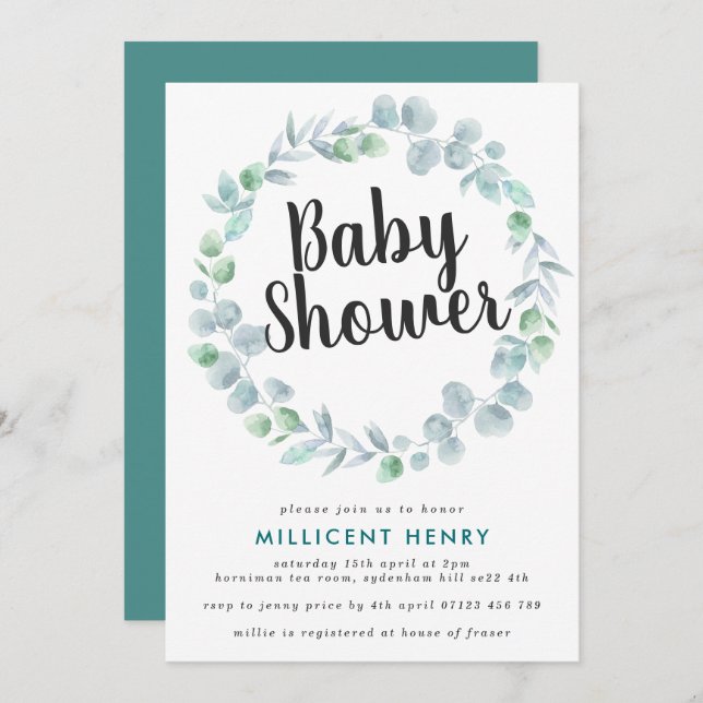 Ethereal Eucalyptus Wreath Baby Shower Invitation (Front/Back)