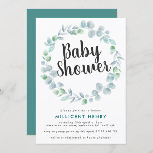 Ethereal Eucalyptus Wreath Baby Shower Invitation