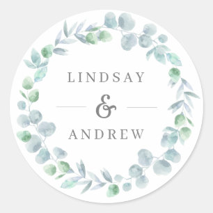 Ethereal Eucalyptus Wreath Blue Wedding Favour Sea Classic Round Sticker