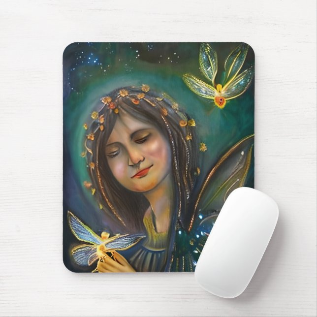 Ethereal Fairy Girl and Golden Butterfly Mouse Pad (With Mouse)