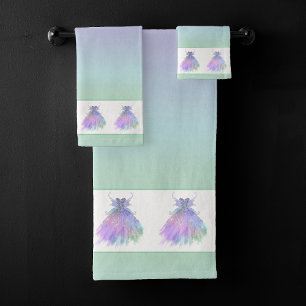 Ethereal Fairy Gown   Rainbow Ombre Pastel Sheen Bath Towel Set