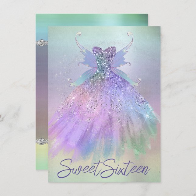 Ethereal Fairy Gown | Rainbow Ombre Pastel Sheen Invitation (Front/Back)