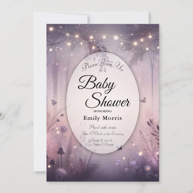 Ethereal Fairy Lights Forest Baby Shower Invitation (Front)