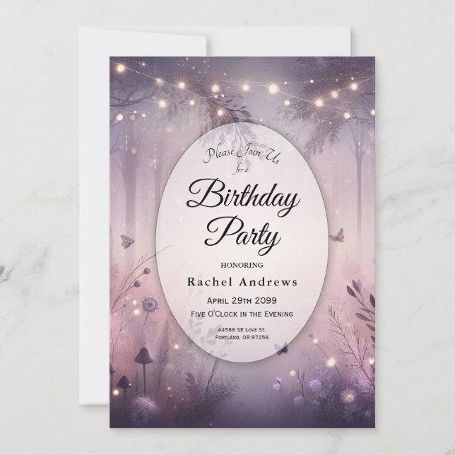 Ethereal Fairy Lights Forest Birthday Party Invitation (Front)
