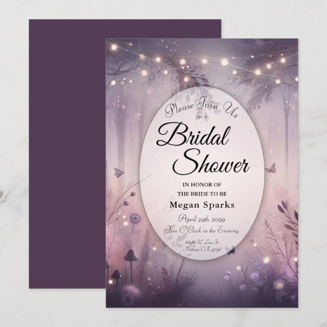 Ethereal Fairy Lights Forest Bridal Shower Invitation (Front/Back)