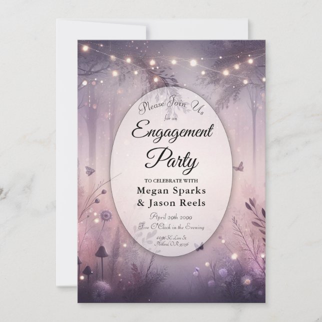 Ethereal Fairy Lights Forest Engagement Party Invitation (Front)