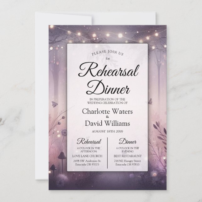  Ethereal Fairy Lights Forest Rehearsal Dinner Invitation (Front)