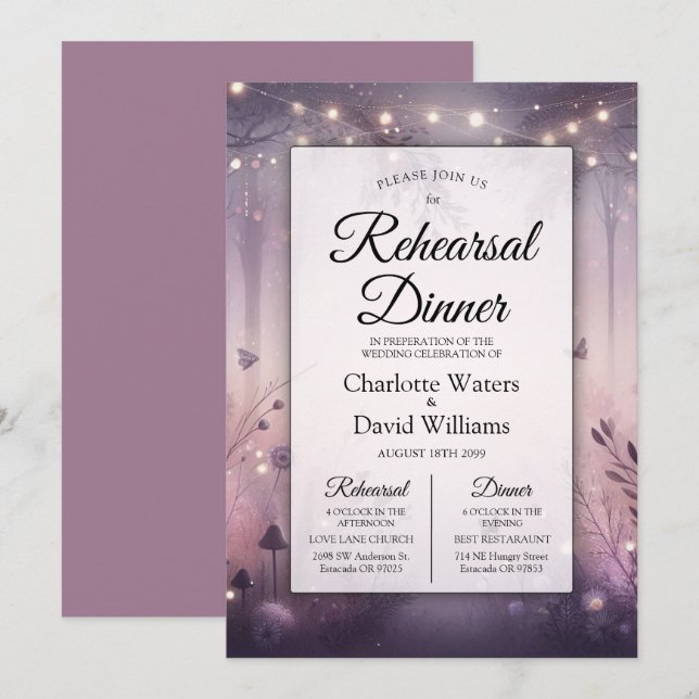  Ethereal Fairy Lights Forest Rehearsal Dinner Invitation (Front/Back)