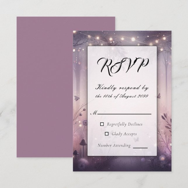 Ethereal Fairy Lights Forest Wedding RSVP Card (Front/Back)