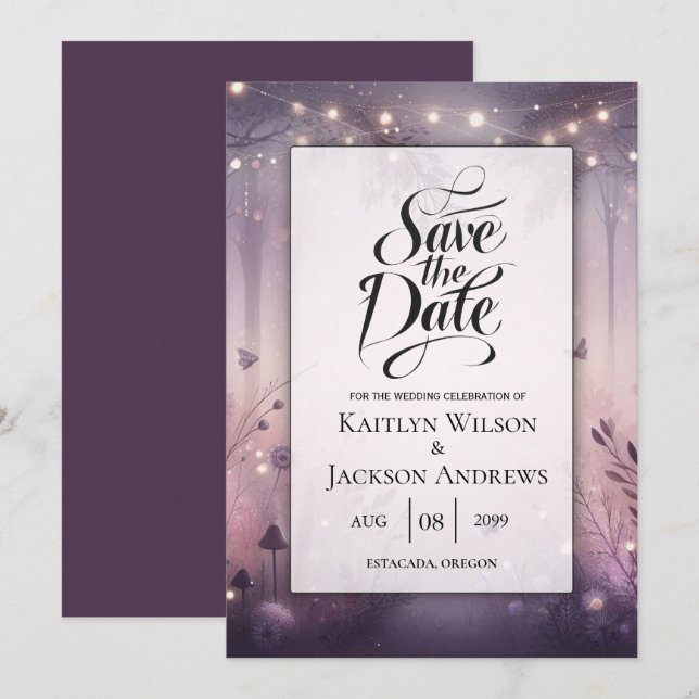 Ethereal Fairy Lights Forest Wedding Save The Date (Front/Back)