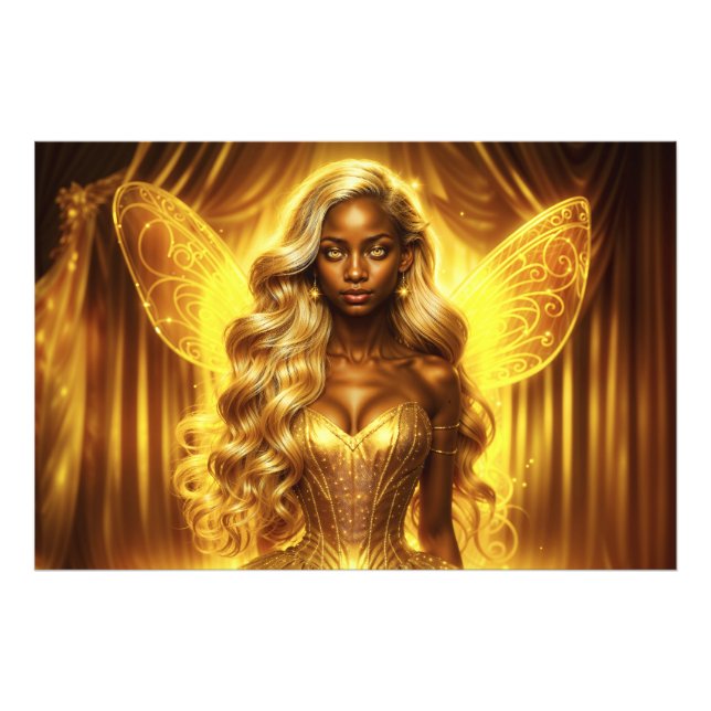 Ethereal fairy princess with glowing golden aura photo print (Front)