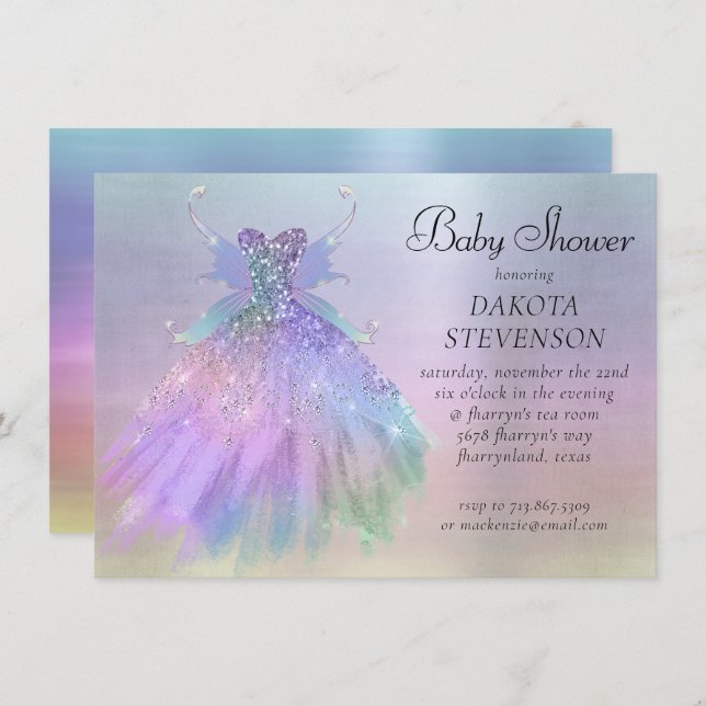 Ethereal Fairy Wing Gown | Rainbow Pastel Sheen Invitation (Front/Back)