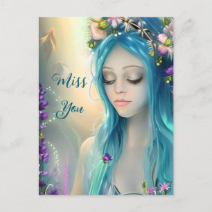 Ethereal Fantasy Art   Beautiful Blue Fairy  Postcard