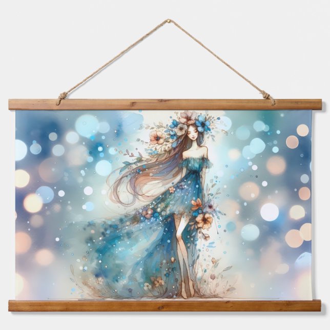 Ethereal Fantasy Goddess in a Watercolor Dream Hanging Tapestry (Front)