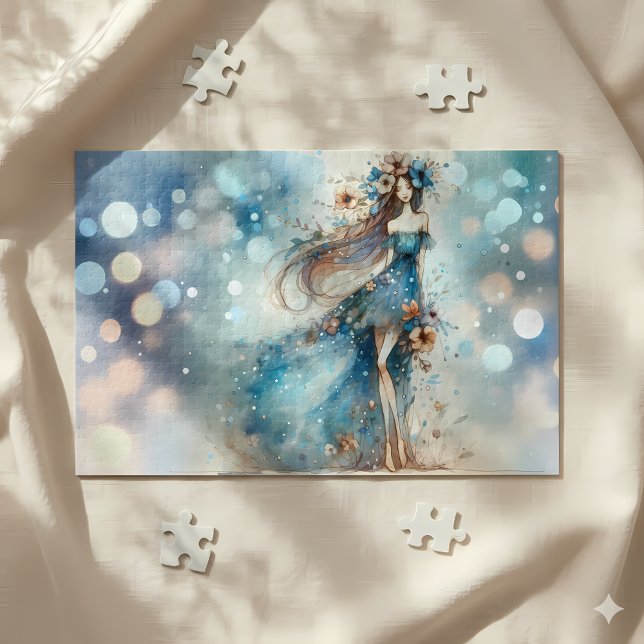 Ethereal Fantasy Goddess in a Watercolor Dream Jigsaw Puzzle (Ethereal Fantasy Goddess in a Watercolor Dream Jigsaw Puzzle Mockup A)
