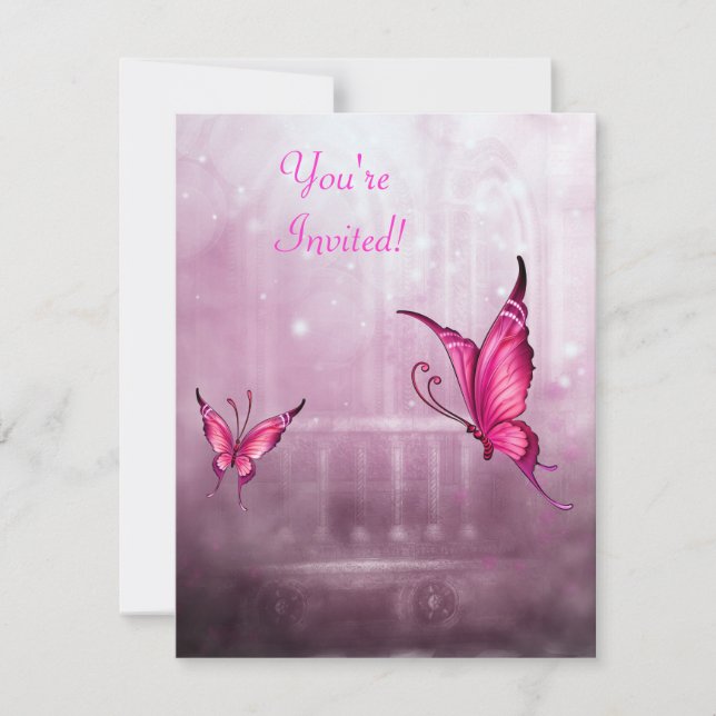 Ethereal Fantasy Pink Butterfly Event Invitation (Front)