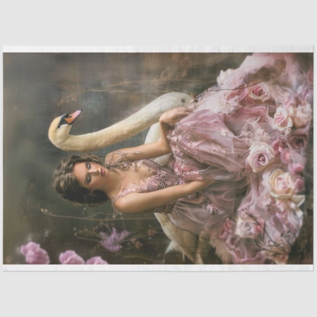 Ethereal Fantasy Portrait Floral & Swan Tissue Paper (Front)