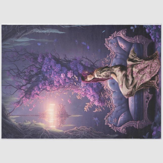 Ethereal Floral Forest Portrait of a lady sitting Tissue Paper (Front)