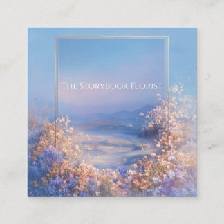 Ethereal Floral Meadow Gold Frame Serene Landscape Square Business Card