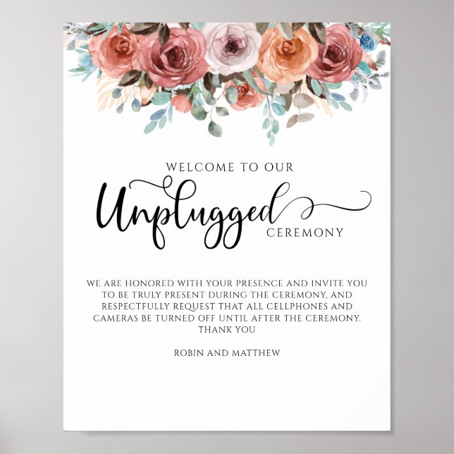 Ethereal Floral Unplugged Ceremony Sign (Front)