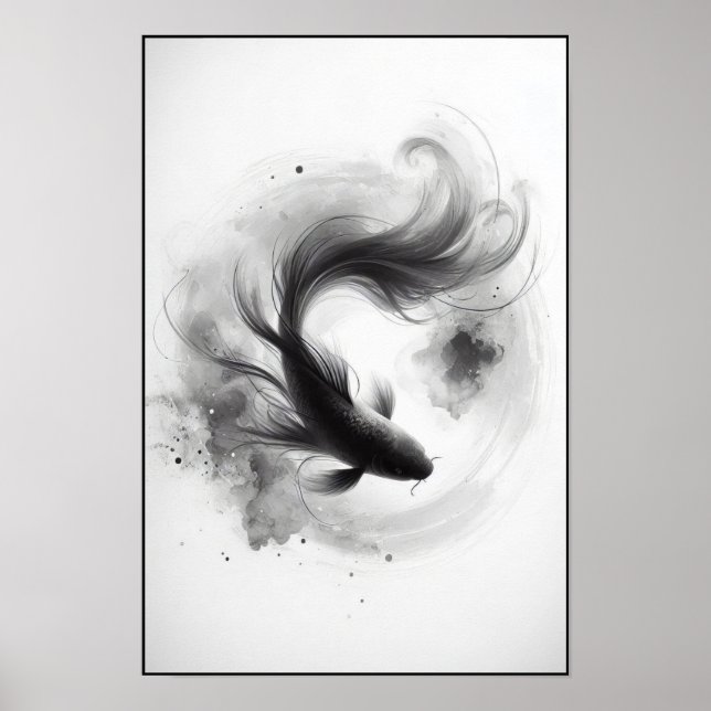Ethereal Flow of a Graceful Koi Abstract Poster (Front)