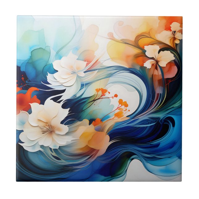 Ethereal Flow of Alcohol Ink Tile (Front)