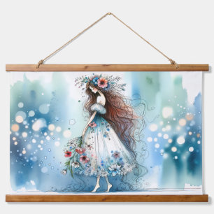 Ethereal Flower Fairy in Watercolor Dreamscape Hanging Tapestry