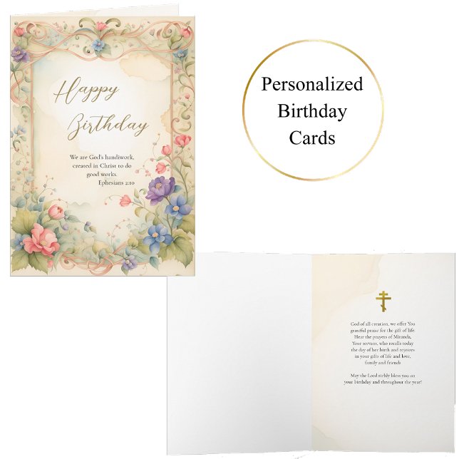 Ethereal Flowers on an Ornate Gold Frame Birthday  Card (Creator Uploaded)