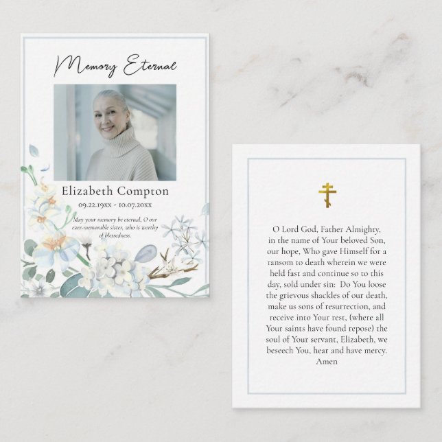Ethereal Flowers Orthodox Funeral Prayer Card      (Front/Back)