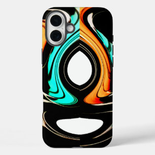 Ethereal Fluidity Black, Cyan, & White Abstract iPhone 16 Plus Case