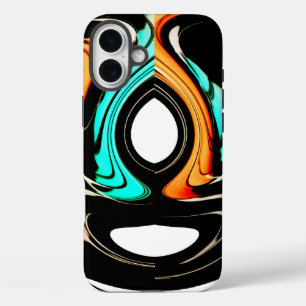 Ethereal Fluidity Black, Cyan, & White Abstract iPhone 16 Plus Case