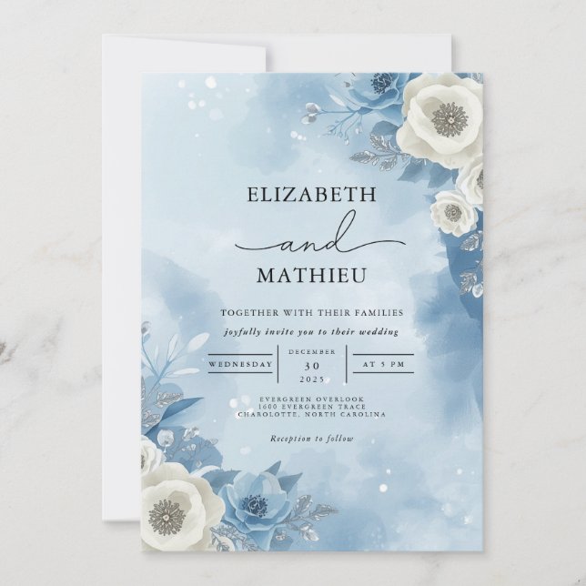 Ethereal Frost Floral Romance Wedding Invitation (Front)