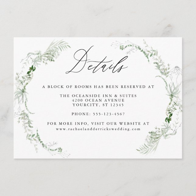 Ethereal Garden Greenery Botanical Wedding Details Enclosure Card (Front)