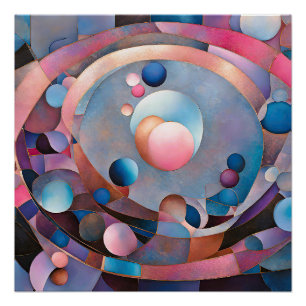 Ethereal Geometry: Retro Blues Pinks Glass Effect Poster