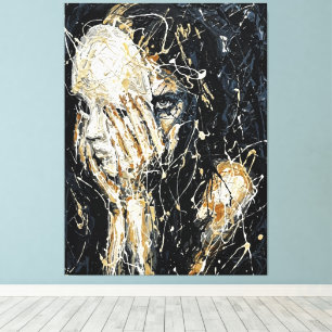 Ethereal Ghostly Face Abstract Dripping Art Black Canvas Print
