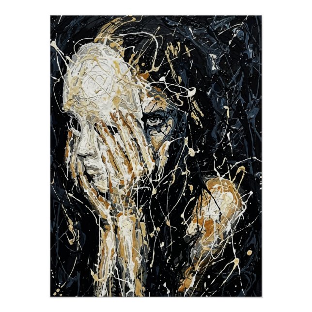 Ethereal Ghostly Face Abstract Dripping Art Black  Poster (Front)