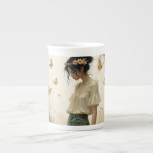 Ethereal Girl with Butterflies in Nature Bone China Mug