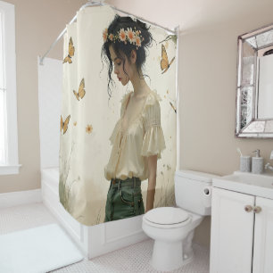 Ethereal Girl with Butterflies in Nature Shower Curtain