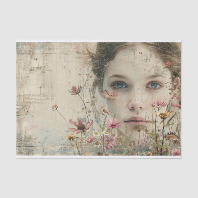 Ethereal Girl with Flowers in a Shabby Chic Look Tissue Paper (Front)
