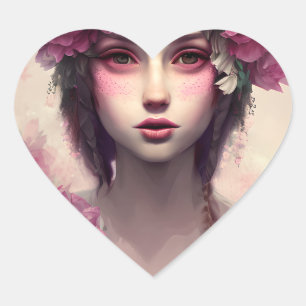 Ethereal Girl with Pink Freckles Heart Sticker