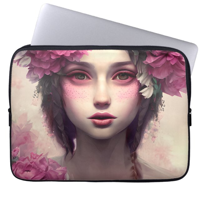 Ethereal Girl with Pink Freckles Laptop Sleeve (Front)