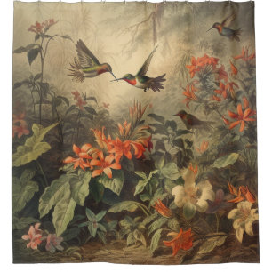 Ethereal Glade Hummingbird & Wild Lily Vintage Shower Curtain