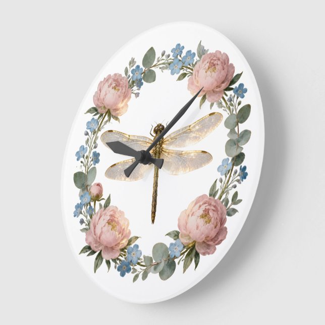 Ethereal Glow Dragonfly Art Large Clock (Angle)