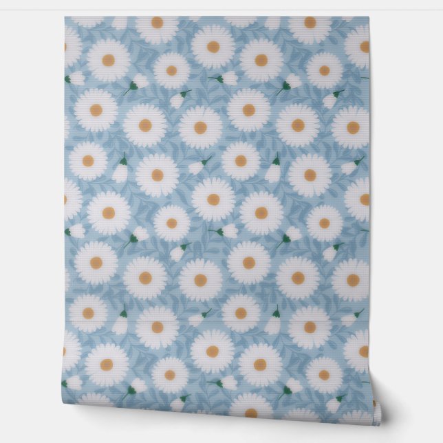 Ethereal Glow: White Daisy on Dusty Peel & Stick Wallpaper (Unrolling)