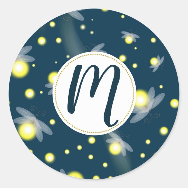 Ethereal Glowing Fireflies at Night Pattern Classic Round Sticker (Front)