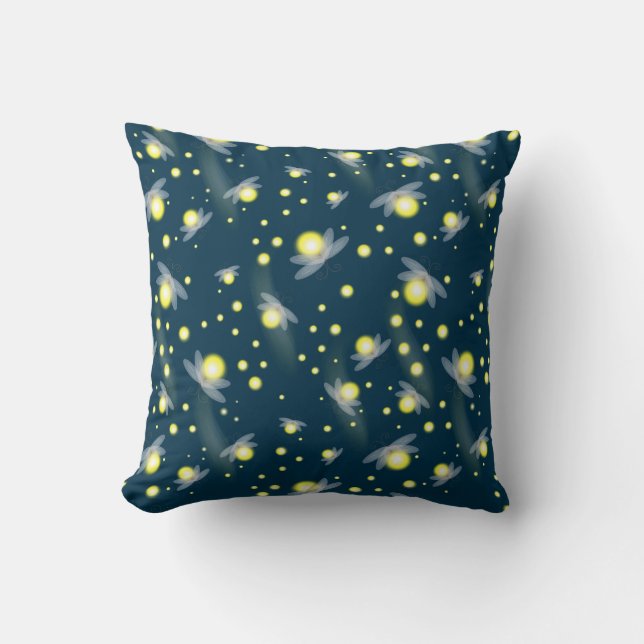 Ethereal Glowing Fireflies at Night Pattern Cushion (Front)