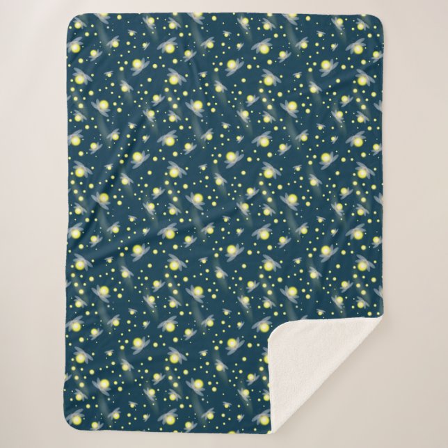 Ethereal Glowing Fireflies at Night Pattern Sherpa Blanket (Front)