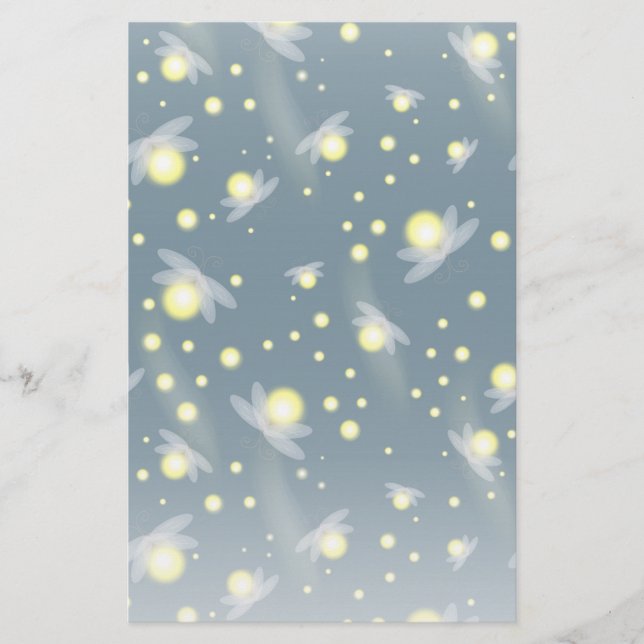 Ethereal Glowing Fireflies at Night Pattern Stationery (Front)