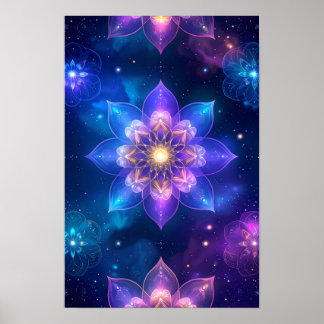 Ethereal Glowing Lotus Cosmic Space Poster